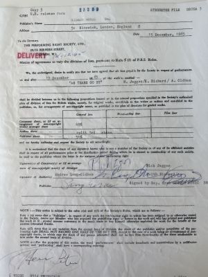 The Rolling Stones Mick Jagger, Keith Richard, and Andrew Loog-Oldham signed contract. Mick 
