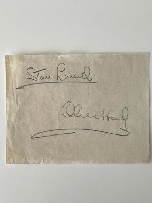 Comedy duo Stan Laurel and Oliver Hardy original signatures. 3x5 inches