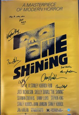 The Shining cast signed movie poster autographed by Jack Nicholson, Shelley Duvall, Danny Lloyd 