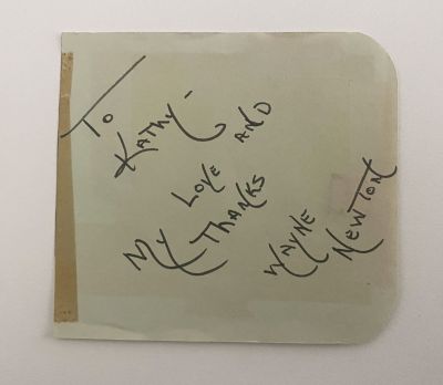 Wayne Newton signed note.5x4 inches