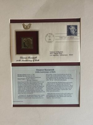 Eleanor Roosevelt 100th Anniversary commemorative first day cover on matte board. 11x14 inches