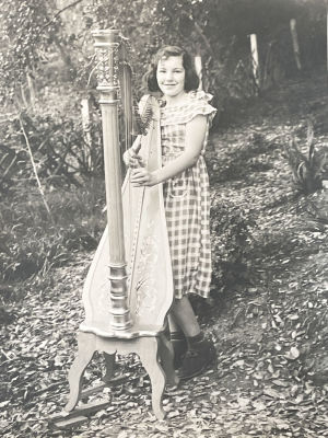 Young harpist vintage photo. 8x10 inches
