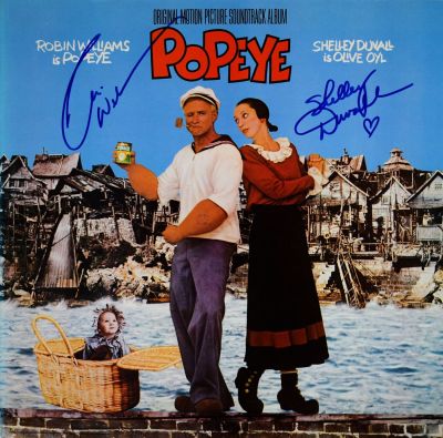 Popeye Robin Williams & Shelley Duvall signed soundtrack. 1980 Popeye movie soundtrack album 