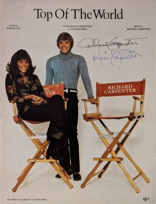 The Carpenters signed photo autographed by Karen and Richard Carpenter. 8x10 inches