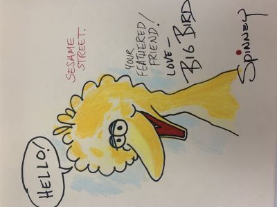 Caroll Spinney Big Bird hand drawn signed sketch. 8x10 inches