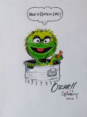 Oscar The Grouch sketch signed by Caroll Spinney. Original Hand Drawn Drawing of Oscar by Caroll 