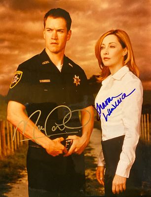 NYPD Blue Mark-Paul Gosselaar and Sharon Lawrence signed photo. NYPD Blue signed photo 