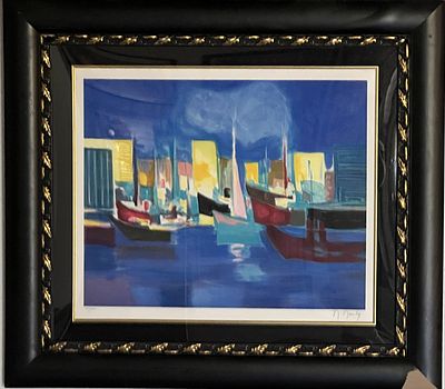Unknown artist sailboat lithograph. Signed and numbered. 31x34 inches