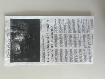 JFK Assassination Sam Sonsby signed newspaper print. 6x11 inches