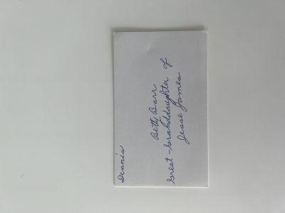 Betty Barr original signature. Great-Grand daughter of Jesse James.5x3 inches