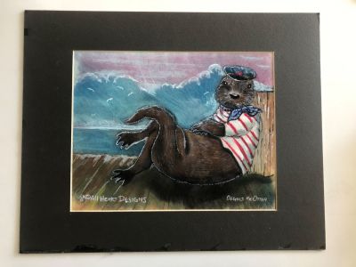 Osgood the Otter Original Art - All Heart Designs - Mounted. 20x16 inches