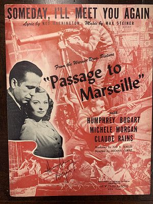 Humphrey Bogart signed Passage to Marseille music book. Passage to Marseille signed music book