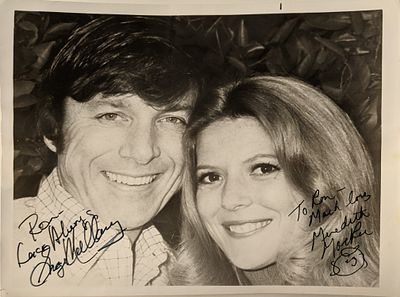 Meredith MacRae / Greg Mullavey signed photo. Signed photo autographed by Meredith MacRae and