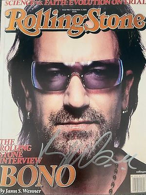 U2 Bono signed Rolling Stone magazine cover photo. 8x10 inches