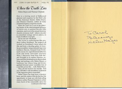 Where the Truth Lies Helen Hayes signed book. Where the Truth Lies, a Novel of Glamour and