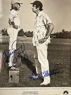 The Bad News Bears Walter Matthau and Tatum O'Neal signed movie photo. The Bad News Bears signed