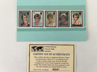Princess Diana collectible stamp set. Princess Diana set of 5 collectible stamps