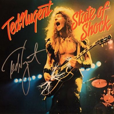 Ted Nugent signed State Of Shock album. Ted Nugent 1979 State Of Shock album autographed by Ted