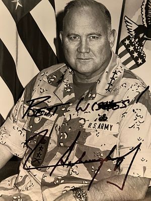 US Army General Norman Schwarzkopf signed photo. 8x10 inches