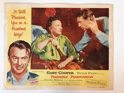 Friendly Persuasion original 1956 vintage lobby card on heavy card stock. 11x14 inches