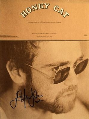 Elton John signed sheet music. Honky Cat - 1972 sheet music from "Honky Château" autographed by