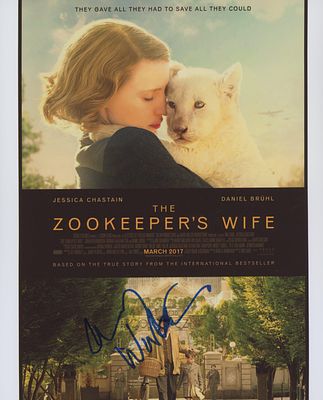 The Zookeeper's Wife Jessica Chastain signed movie photo. The Zookeeper's Wife signed movie