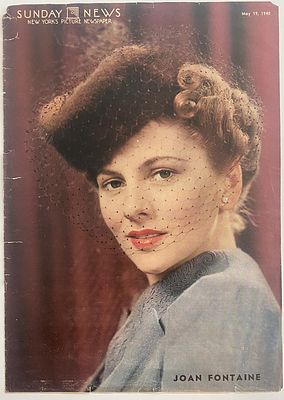 Sunday News 1940 Joan Fontaine newspaper cover. Sunday News New York's Newspaper Joan Fontaine