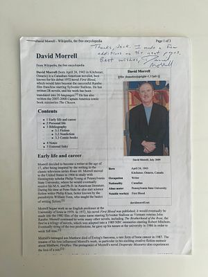 Best-selling Rambo author David Morrell signed printed bio. Best-selling author David Morrell