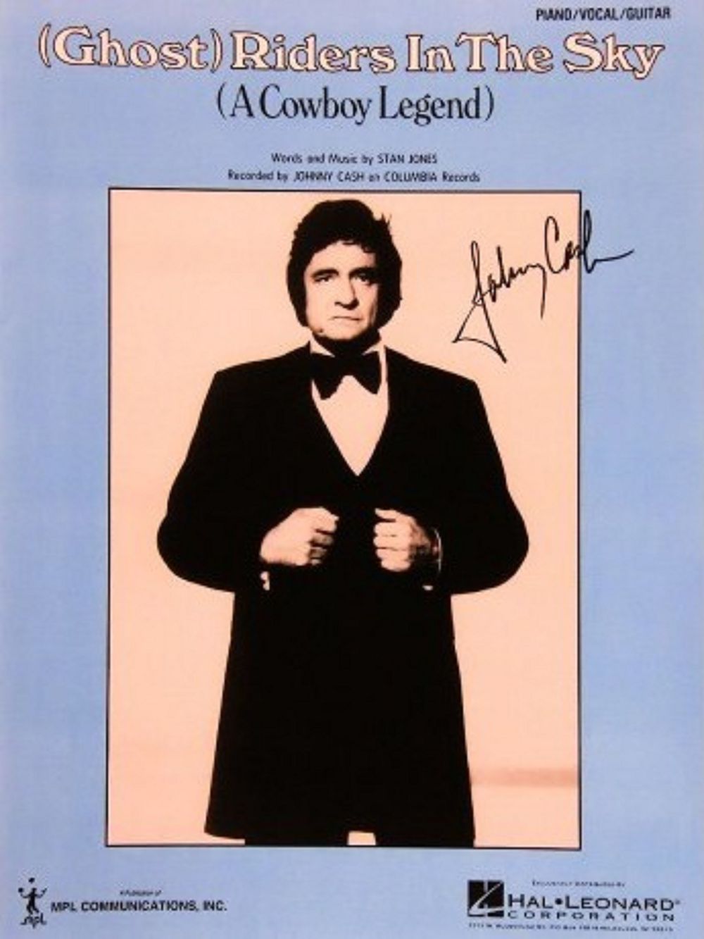 Johnny Cash signed sheet music. (Ghost) Rider In The Sky - 1979 sheet music autographed by 