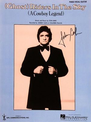 Johnny Cash signed sheet music. (Ghost) Rider In The Sky - 1979 sheet music autographed by 