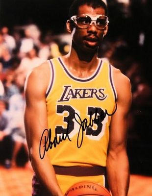 Kareem Abdul-Jabbar signed photo. 8 in. by 10 in. Lakers photo autographed by Kareem Abdul-Jabbar.