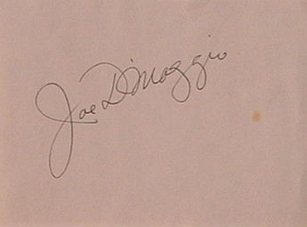 Joe DiMaggio signature slip. 6 in. by 4 in. slip autographed by Joe DiMaggio.