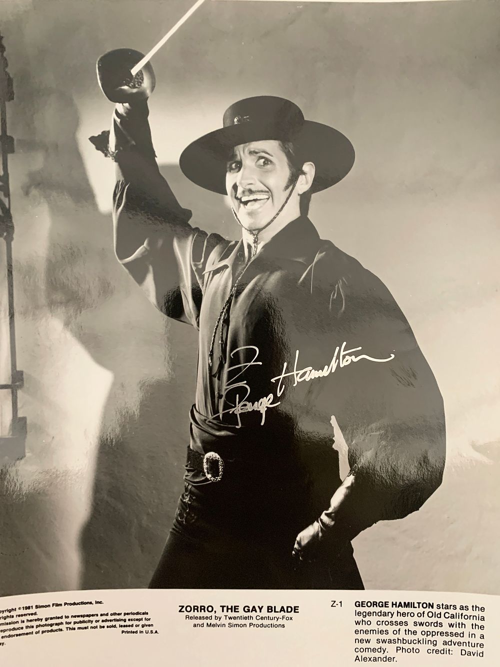 Zorro George Hamilton signed photo. George Hamilton signed photo - 8x10 inches