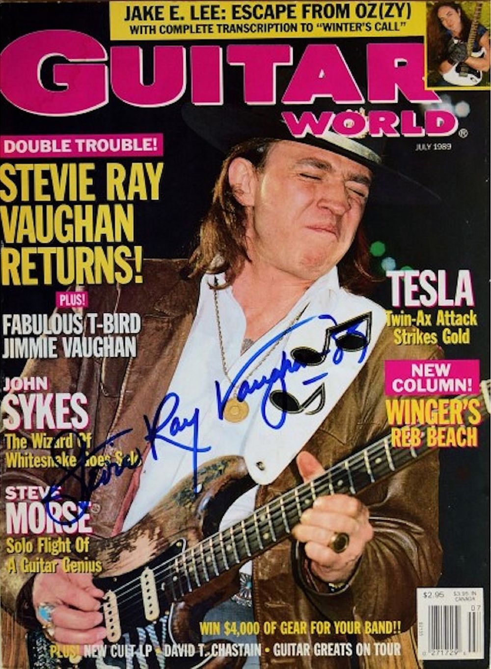 Stevie Ray Vaughan signed Guitar Magazine dated July 1989 autographed and inscribed Stevie Ray 