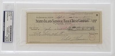 Boston Red Sox Bobby Thomson encapsulated signed check. Bobby Thomson PSA/DNA authenticated 