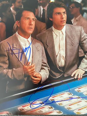 Rain Man cast signed movie photo autographed by Dustin Hoffman and Tom Cruise. 8x10 inches