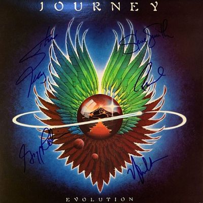 Journey signed Evolution album. Journey's 1979 Evolution album autographed by Steve Perry, Gregg 