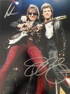 Bon Jovi band signed photo autographed by Jon Bon Jovi and Richie Sambora. 8x10 inches