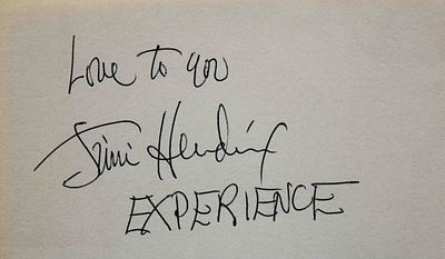 Jimi Hendrix signed slip. 5 in. by 3 in. slip signed: Love To You Jimi Hendrix EXPERIENCE