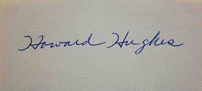 Howard Hughes signed slip. 5 1/2 in. by 2 1/2 in. slip Signed: Howard Hughes