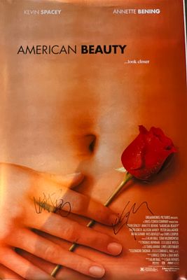 American Beauty cast signed movie poster autographed by Kevin Spacey and Annette Bening. 24x37 
