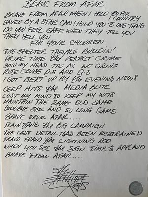 Red Hot Chili Peppers Brave From Afar Anthony Kiedis handwritten signed lyrics- GFA authenticated. 