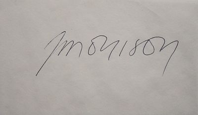 Jim Morrison signature slip. 6 in by 3.5 in. slip autographed by Jim Morrison.