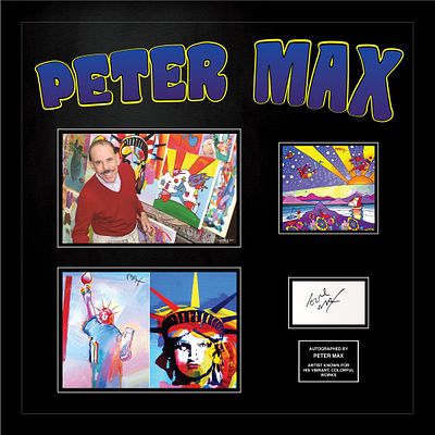 Peter Max original signature and collage. Custom framed 28x31 inches