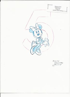 Disney Minnie Mouse original hand drawn art for Parker Bros. Hasbro Crazy 8's card game. Disney 