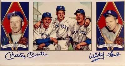 Mickey Mantle and Whitey Ford signed graphic card. 4x8 inches