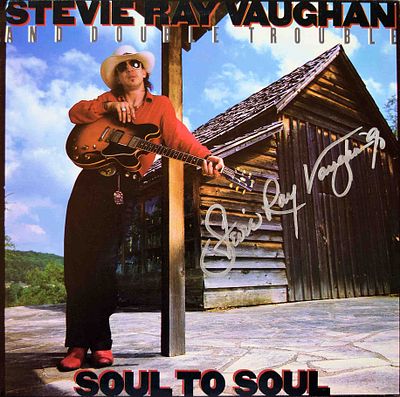 Stevie Ray Vaughan and Double Soul To Soul signed album. Stevie Ray Vaughan and Double 1985 Soul 