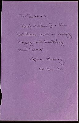 The Jack Benny Show Joan Benny Signed Letter. Joan Benny Signed Letter. 6x9 inches.