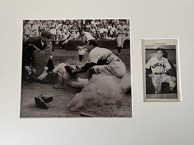Chicago Cubs Paul Richards signed photo collage. Photo is 2 x 5 inch and collage is 11 x 14 inch.
