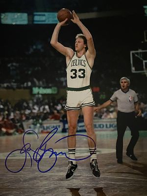 Boston Celtics Larry Bird signed photo. Boston Celtics signed photo autographed by Larry Bird. 